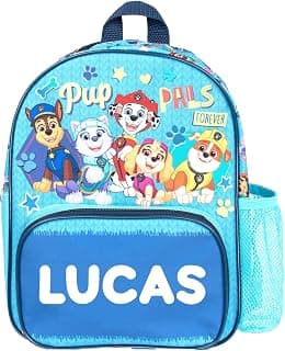 Fringoo Paw Patrol Personalised Kids Backpack, Toddlers Nursery Bag Mesh Water Bottle Pocket and Front Zipped Pockets, Personalised with any name, Blue, S - Best Deal Finder