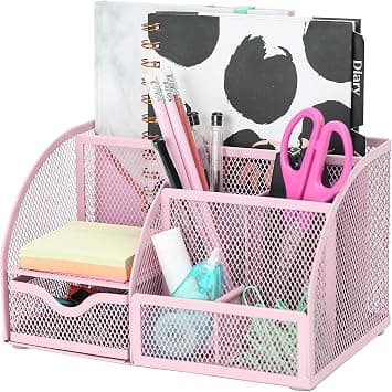 Exerz Desk Organiser/Mesh Desk Tidy/Pen Holder/Multifunctional Organizer - Light Pink على Amazon.ae - متتبع الأسعار