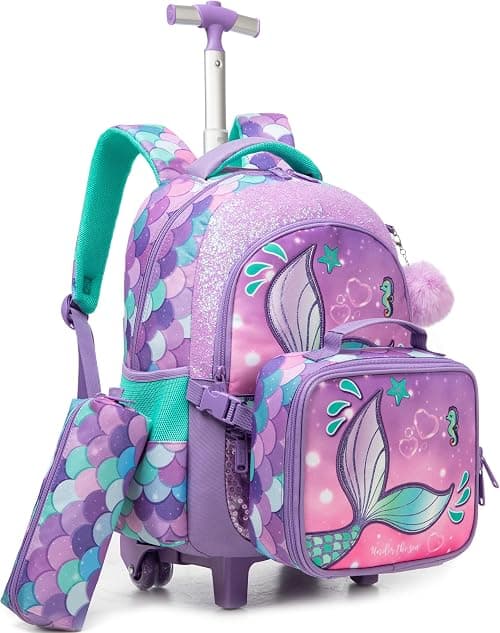 Meetbelify Rolling Backpack for Girls School Backpack with Lunch Box for Elementary Student Wheels Roller Trolley Luggage on Amazon.ae - Price Tracker
