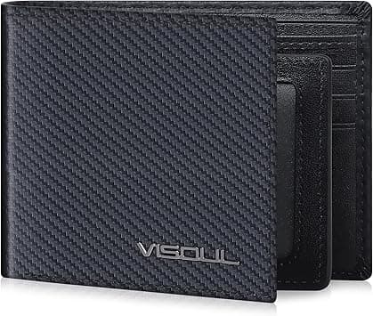 VISOUL Mens Carbon Fiber Leather Bifold Wallet with 2 ID Windows, RFID Blocking Secure Designer Wallets for Men with Two Cash Compartments (Black+Black) on Amazon.ae - Price Tracker