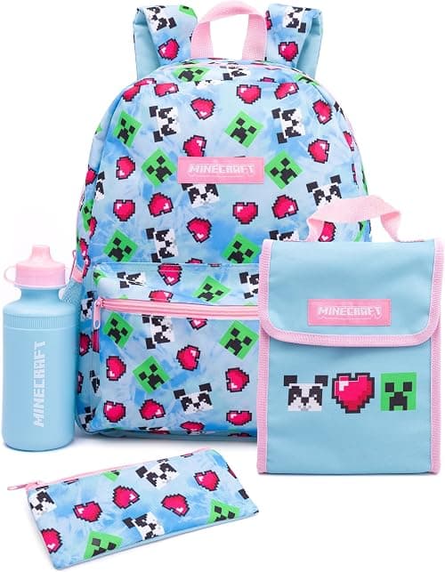 Minecraft Unisex Kids Backpack Set | Rucksack Options Creeper TNT Zombie Skeleton Enderman Sprites Villains | Zip-Up & Hook Closure | Gamer Back to School Essentials Merch على Amazon.ae - متتبع الأسعار
