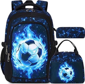 Kimwadalh Boys Backpack with Lunch Box, 3 in 1 Schoolbag with Pencil Case for Elementary Middle High School Student, Football Blue, One Size, Football Backpack Set on Amazon.ae - Price Tracker