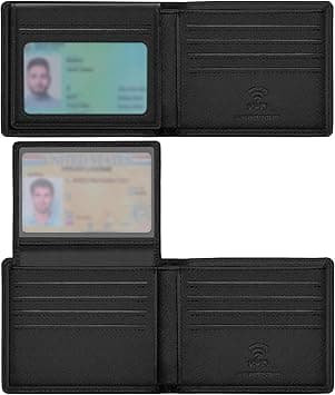 Travelambo Genuine Leather Wallet for Men with Gift Box - Handmade Bifold Stylish - Mens Wallets Rfid Blocking with 2 ID Windows, Cross Texture Black, 4.5“x3.5”, Minimalist on Amazon.ae - Price Tracker