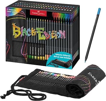 FABER-CASTELL 116418 - Colored pencil set with pencil roll, 72 Black Edition colored pencils, including metallic and neon colours - متتبع أسعار Amazon.sa