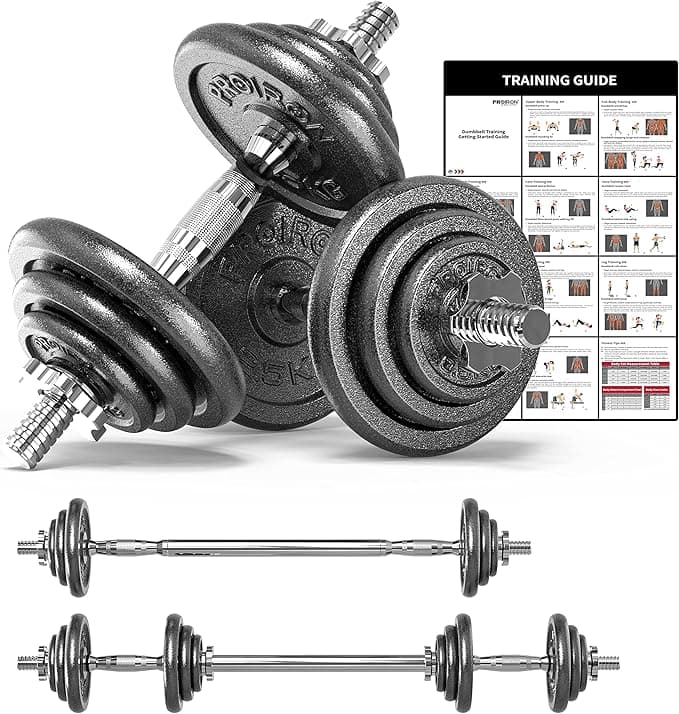 PROIRON Cast Iron Adjustable Dumbbell Set Hand Weight with Solid Dumbbell Handles Changed into Barbell Handily Perfect for Bodybuilding Fitness Weight Lifting Training Home Gym 15KG 20KG 30KG on Amazon.ae - Price Tracker