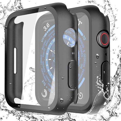 Misxi 2-Pack Waterproof Hard Case with Tempered Glass Compatible with Apple Watch Series 9 Series 8 Series 7 41mm, Ultra-Thin Tough Protective Cover for iWatch Screen Protector, Matte Black على Amazon.ae - متتبع الأسعار
