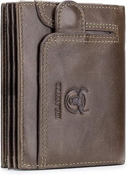 BULLCAPTAIN Men RFID Blocking Bifold Wallet Genuine Leather Card Holder Wallets with 15 Card Slots (Brown) على Amazon.ae - متتبع الأسعار
