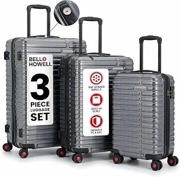 Bell+Howell PC+ABS Hard Shell Luggage Set of 3 with Built in Luggage Scale, Navy, 3 Pc Set, Hardside على Amazon.ae - متتبع الأسعار