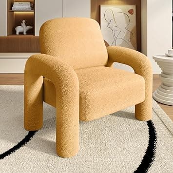 Modern Sherpa Accent Chair, Teddy Upholstered Arm Single Sofa, Cozy Fluffy Reading Chair for Living Room, Bedrooms, Corner (Yellow) على Amazon.ae - متتبع الأسعار