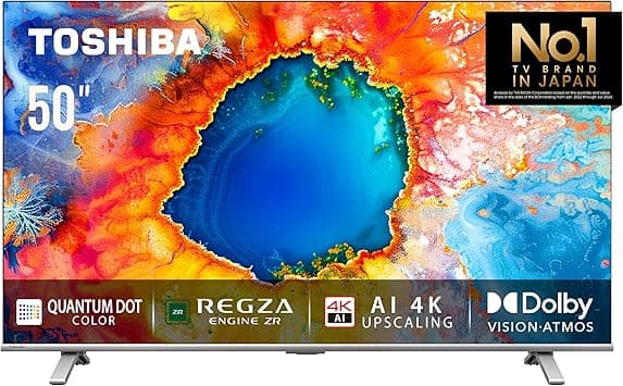 Toshiba 50 inch Native 60Hz VRR QLED Smart TV C450M -Quantom Dot Colour, AI 4K Upscaling, Anti-tip Clip, REGZA Power Audio, Game Mode, Sports Mode, Ultimate Motion, Dolby Vision Atmos (2024 Model) on Amazon.ae - Price Tracker
