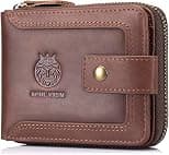Genuine Leather Zipper Wallet for Men RFID Blocking Large Capacity Vintage Wallet with Coin Pocket ID Window, Coffee - Best Deal Finder