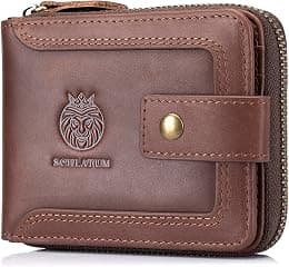 Genuine Leather Zipper Wallet for Men RFID Blocking Large Capacity Vintage Wallet with Coin Pocket ID Window, Coffee - Best Deal Finder