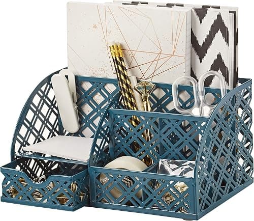 Exerz Desk Organiser/Mesh Desk Tidy Caddy/Pen Holder/Multifunctional Organiser With 7 Compartments (Aegean Blue) على Amazon.ae - متتبع الأسعار