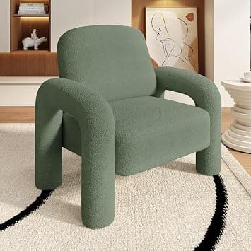 Modern Sherpa Accent Chair, Teddy Upholstered Arm Single Sofa, Cozy Fluffy Reading Chair for Living Room, Bedrooms, Corner (GREEN) on Amazon.ae - Price Tracker