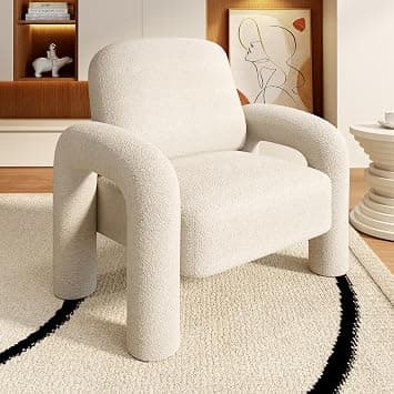 Modern Sherpa Accent Chair, Teddy Upholstered Arm Single Sofa, Cozy Fluffy Reading Chair for Living Room, Bedrooms, Corner (White) على Amazon.ae - متتبع الأسعار