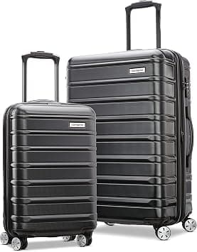 Samsonite Omni 2 2Pc Set (55 + 69 cm), 4 Spinner Wheels, Polycarbonate, Midnight Black|Cross Ribbons|Expandable|Internal Divider Pad|TSA Lock - 3 Years International Warranty على Amazon.ae - متتبع الأسعار