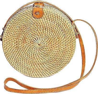 Novum Crafts Round Rattan Bag for Women - Handmade Straw Bags - Wicker Purse - Brown White Circle Crossbody Boho Bags - Amazon.ae Price Tracker