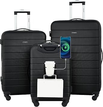 Wrangler Smart Luggage Set with Cup Holder and USB Port, Black, 3 Piece Set, Smart Luggage Set With Cup Holder and Usb Port on Amazon - Best Deal Finder