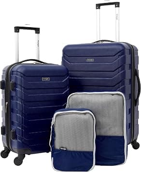 Wrangler Travelers Club 4 Piece Luggage and Packing Cubes Set, Blue - Best Deal Finder