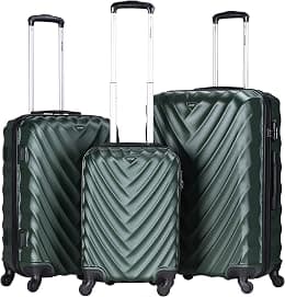 3 Piece Hard Side ABS Luggage Set 20/24/28 Inch Best Trolley Bag For Travel With 4 Spinner Wheels (DARK GREEN) - Best Deal Finder