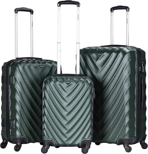 3 Piece Hard Side ABS Luggage Set 20/24/28 Inch Best Trolley Bag For Travel With 4 Spinner Wheels (DARK GREEN) on Amazon - Best Deal Finder
