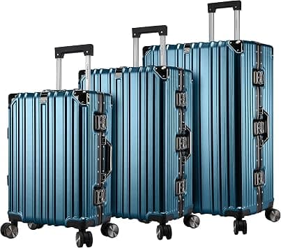 Cabin Pro Light Weight Aluminum Frame Fashion Trolley Luggage Set Polycarbonate Hard Shell Suitcase with 4 Quite 360° Double spinner wheels, CP001 (Set of 3, D. Blue) on Amazon.ae - Price Tracker