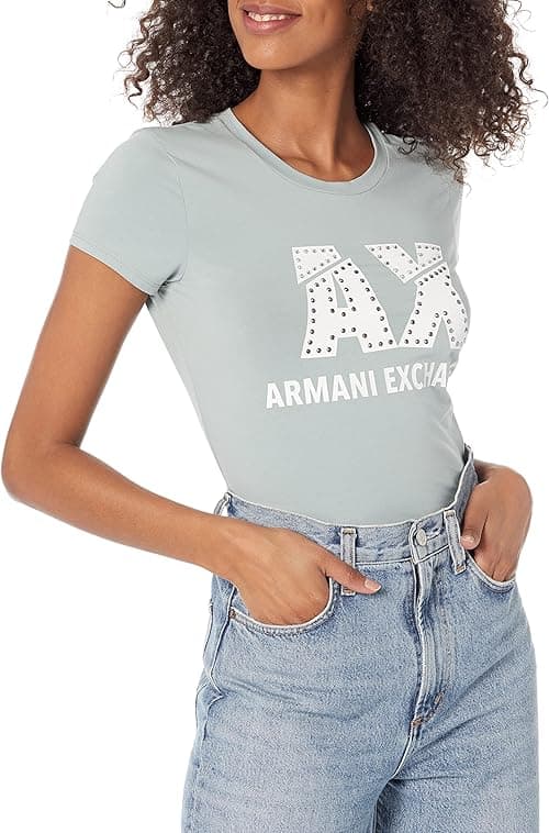 A|X Armani Exchange womens Studded Logo Slim Fit Scoop Neck Tee T-Shirt on Amazon.ae - Price Tracker