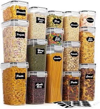 Vtopmart 15PCS Plastic Airtight Food Storage Container with Lids, Kitchen Storage & Organization for Cereal, Spaghetti, Flour and Sugar, BPA Free, Includes 24 Labels on Amazon.ae - Price Tracker