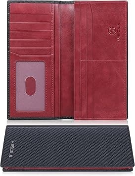 Mens Checkbook Leather Wallets Long Bifold Wallets for Men Suit Wallet with 3 Cash Compartments 12 Credit Card Slots, Black+Burgundy, one size, on Amazon.ae - Price Tracker