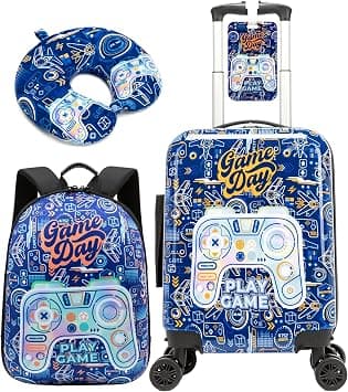 HTgroce 3-Piece Children's Suitcase Set for Girls – Hard Shell Case with 4 Wheels 360° – Includes Backpack, Neck Pillow & Suitcase Tag – Hand Luggage Trolley for Travel, Gaming on Amazon - Best Deal Finder