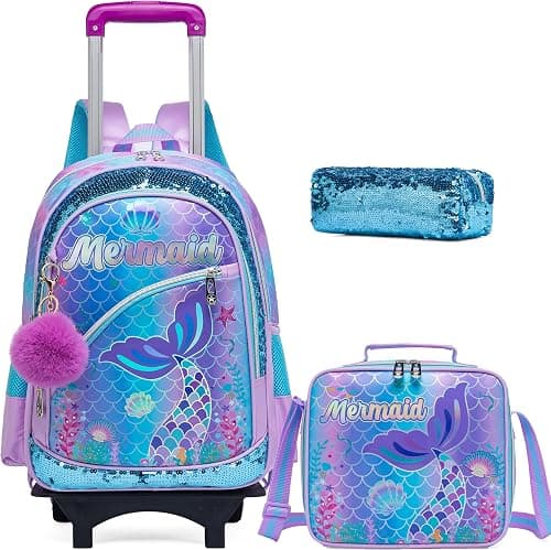Meetbelify Girls Cute Backpack with Wheels for Elementary Students Kids Black Travel Luggage على Amazon.ae - متتبع الأسعار