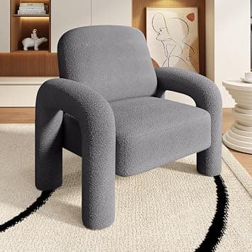 Modern Sherpa Accent Chair, Teddy Upholstered Arm Single Sofa, Cozy Fluffy Reading Chair for Living Room, Bedrooms, Corner (GREY) on Amazon.ae - Price Tracker