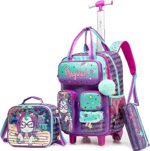 Rolling Backpack for Girls and Boys Backpack with Wheels Travel Luggage Suitcase on Amazon.ae - Price Tracker