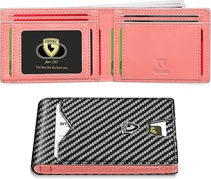 GSOIAX Mens Slim Walletfor Men Minimalist Genuine Leather Carbon Fiber Rfid Blocking Cowhide Bifold Credit Card Holder With Gift Box, Carbon Black and Pink, Slim on Amazon.ae - Price Tracker