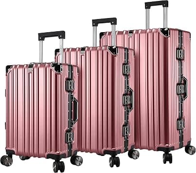 Cabin Pro Light Weight Aluminum Frame Fashion Trolley Luggage Set Polycarbonate Hard Shell Suitcase with 4 Quite 360° Double spinner wheels, CP001 (Set of 3, Rose Golden) on Amazon - Best Deal Finder