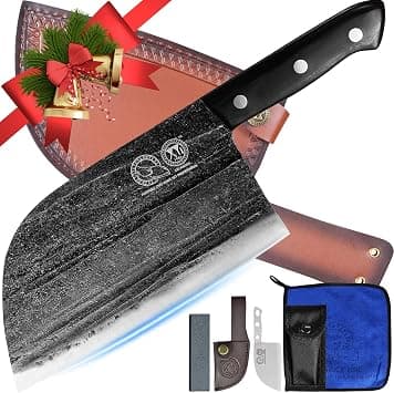 XYJ Authentic Since 1986,Outstanding Ancient Forging, 7.5 Inch Full Tang, Serbian Chefs knife,Chef Meat Cleaver,Kitchen Knives,Set with Leather Sheath,Take Carrying,Butcher - Amazon.ae Price Tracker