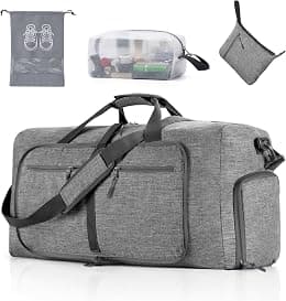 Vomgomfom Duffle Bag,65L/85L/115L Foldable Travel Duffel Bag-Weekender Bag with Shoes Compartment, Overnight Bag for Men Women Waterproof & Tear Resistant (Gray) - Best Deal Finder