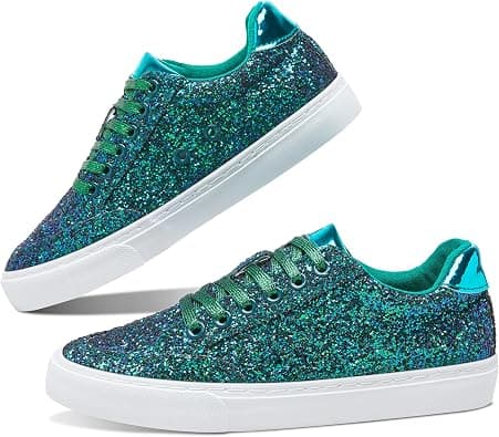 Jeekopeg Glitter Sparkly Fashion Sneakers Shoes Shiny Casual Shoes Bling Sequin Concert Low Cut Lace up على Amazon.ae - متتبع الأسعار