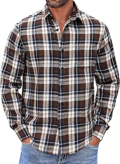 COOFANDY Mens Flannel Shirts Long Sleeve Button Down Shirt with Pocket Casual Shirts Work Shirts for Men on Amazon.ae - Price Tracker