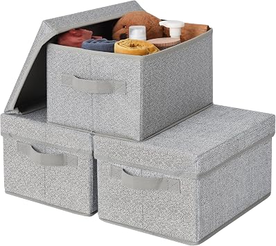 GRANNY SAYS Small Storage Bins with Lids, Fabric Storage Boxes, Shelf Baskets for Closet Organization, Stackable Clothes Storage Bins, Gray, Small, 3-Pack - متتبع أسعار Amazon.sa