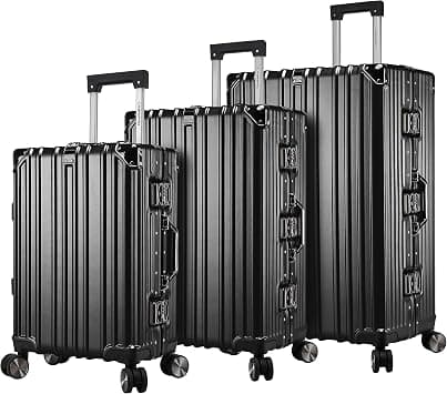 Cabin Pro Light Weight Aluminum Frame Fashion Trolley Luggage Set Polycarbonate Hard Shell Suitcase with 4 Quite 360° Double spinner wheels, CP001 (Set of 3, Black) on Amazon.ae - Price Tracker