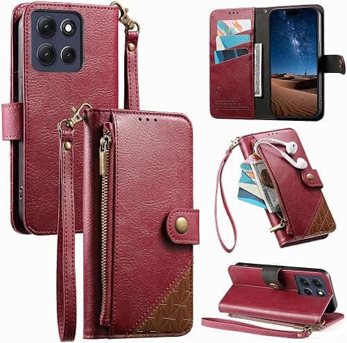 Compatible with Motorola Moto G77 5G Compatible with Motorola Moto G67 5G Flip Stand Zipper wallet Magnetic clasp Lanyard Protective Case Red on Amazon.ae - Price Tracker
