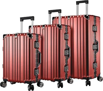 Cabin Pro Light Weight Aluminum Frame Fashion Trolley Luggage Set Polycarbonate Hard Shell Suitcase with 4 Quite 360° Double spinner wheels, CP001 (Set of 3, Maroon) على Amazon.ae - متتبع الأسعار