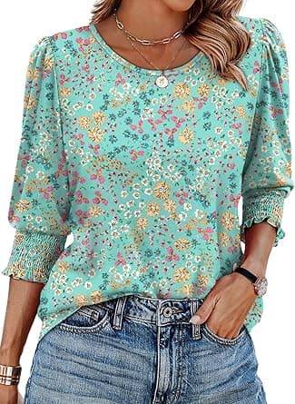 XIEERDUO 3/4 Sleeve Tops for Women UK Crew Neck Ladies Blouses on Amazon.ae - Price Tracker