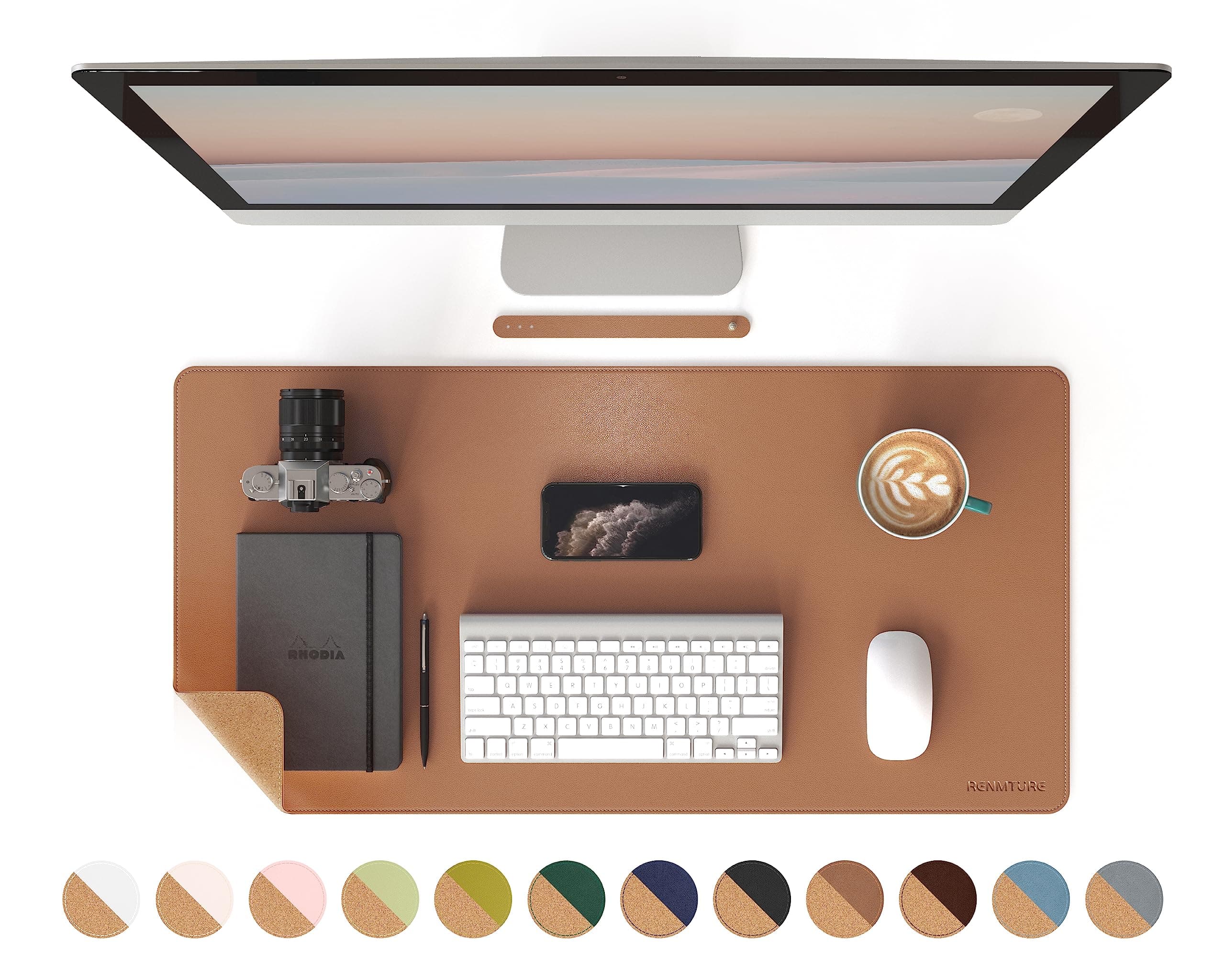 RENMTURE Dual-Sided Desk Pad, Natural Cork & PU Leather Large Mouse mats for Office and Home Work, Desk Protector Non-Slip, Waterproof, Easy Clean (Brown, 32"x16") on Amazon.ae - Price Tracker