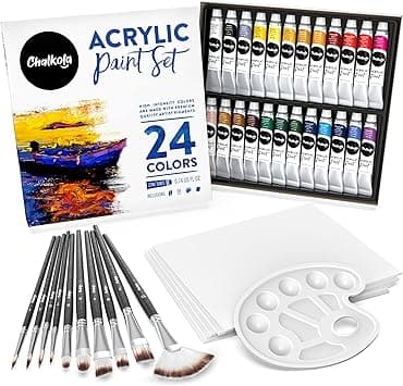 Chalkola 40 Acrylic Paint Set for Adults & Kids with 24 Acrylic Paints (22ml), 10 Painting Brushes, 5 Canvas for Acrylic Painting (8x10) & 1 Palette - Amazon.ae Price Tracker