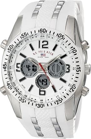 U.S. Polo Assn. Sport Men's US9282 Silver-Tone Watch with White Silicone Band - متتبع أسعار Amazon.sa