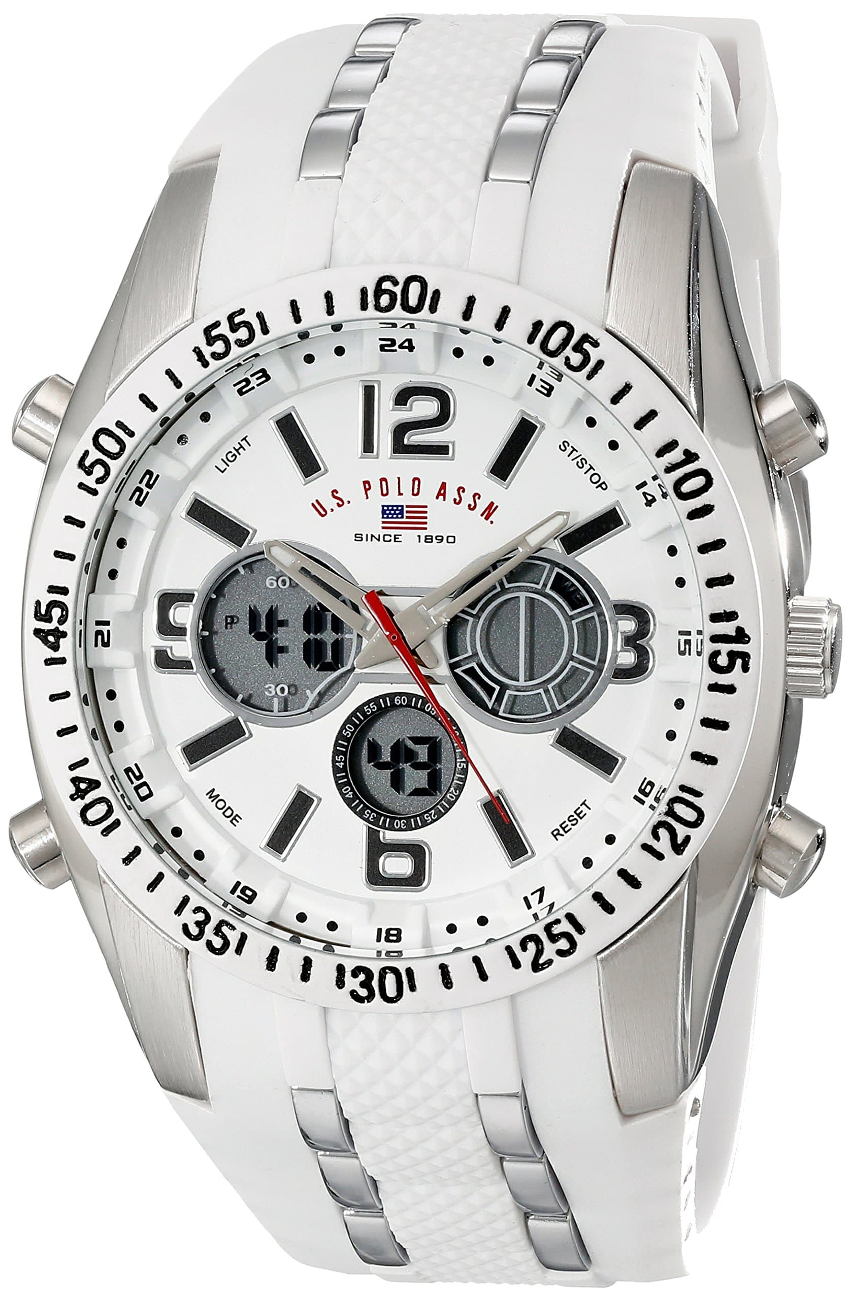 U.S. POLO ASSN. Sport Men's US9282 Silver-Tone Watch with White Silicone Band, silver/white, Digital,Quartz Movement on Amazon.ae - Price Tracker