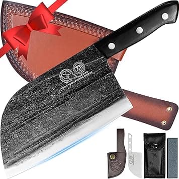 XYJ Authentic Since 1986,Outstanding Ancient Forging, 7.5 Inch Full Tang, Serbian Chefs knife,Chef Meat Cleaver,Kitchen Knives,Set with Leather Sheath,Take Carrying,Butcher on Amazon.ae - Price Tracker