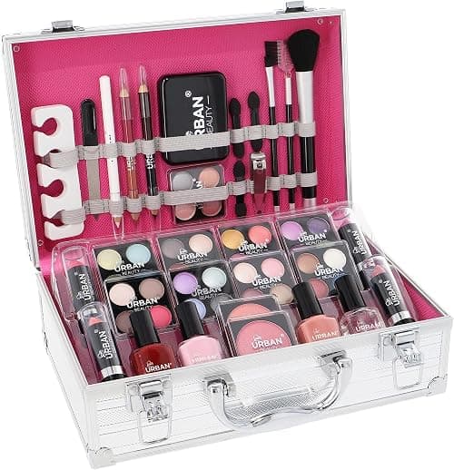 LOVE URBAN BEAUTY Essentials Vegan Makeup Case – 64-Piece Vegan Makeup Set for Teenagers – Elegant Silver Box – Compact and Lightweight Design – Travel-Friendly Women’s Makeup Set on Amazon - Best Deal Finder